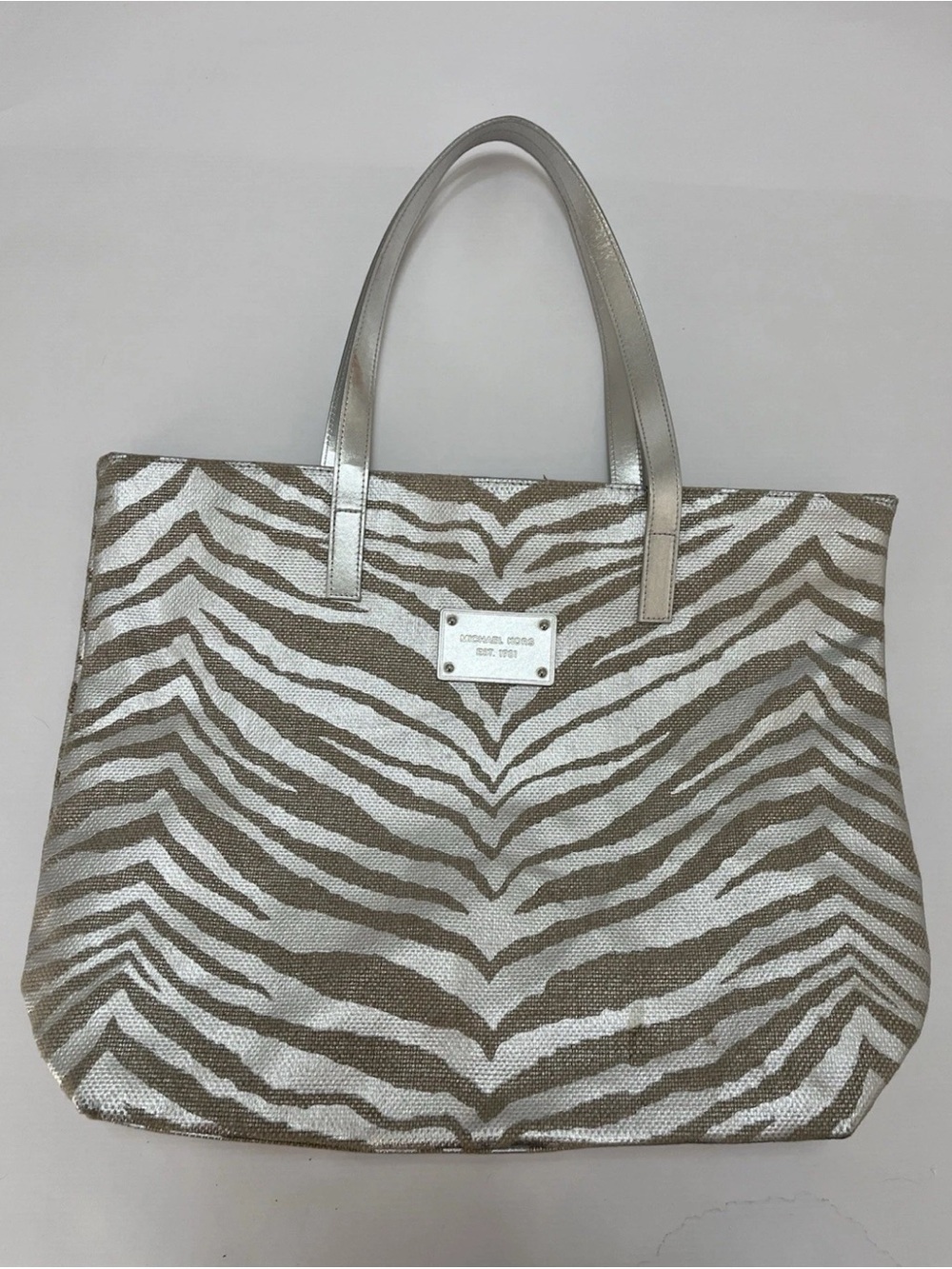 Y2K Michael Kors Silver Zebra-Print Tote Bag